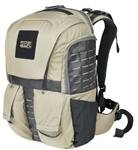 Mystery Ranch Rip Ruck 32™ in coyote, showing molded back panel, rip-zip lid, front admin pocket, PALS webbing, and side water bottle pockets.