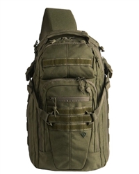 Front view of First Tactical Crosshatch Sling Pack with compression straps