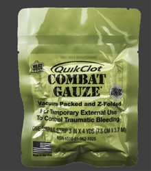QuikClotÂ® Combat Gauzeâ„¢ Z-Fold is a soft, white, sterile, non-woven gauze impregnated with (KAOLIN), "an inert inorganic mineral that accelerates the body's natural clotting ability