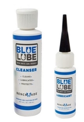 The BlueLube Cleaner to flush and prep the moving parts for a fresh application of BlueLube. BlueLube not only lubricates, it prevents rust and corrosion, too. Both formulas work in tandem to enhance overall knife function and keep things moving like a we