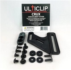 The Crux is a fully customizable concealment system.  It applies additional leverage by rotating the holster and the grip of the gun towards the user’s body,