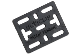 Ultiplate is a multi-purpose mounting plate and is especially designed to work with all versions of Ulticlip.   The 9 mounting slots are spaced so that it can be attached to standard and non-standard 1.5â€³ holes spacing