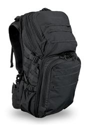 Eberlestock HiSpeed II™ 37.5L coyote brown tactical backpack showing contoured tapered shape, side-mounted compression straps, fold-away divider, hydration bladder sleeve, and lightweight rain cover.