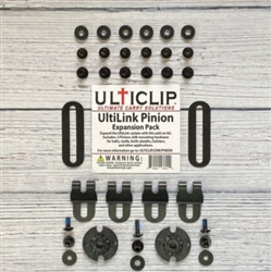Expand the UltiLink system with this add-on kit. Includes: 2 Pinions with mounting hardware for belts, molle, knife sheaths, holsters, and other applications. The pinion works in conjunction with the lock unit allowing you to quickly remove,