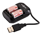 SureFire SFLFP123-KIT rechargeable LiFePO4 123A batteries with two-bay charger and Micro-USB to USB-A cable for compatible LED flashlights